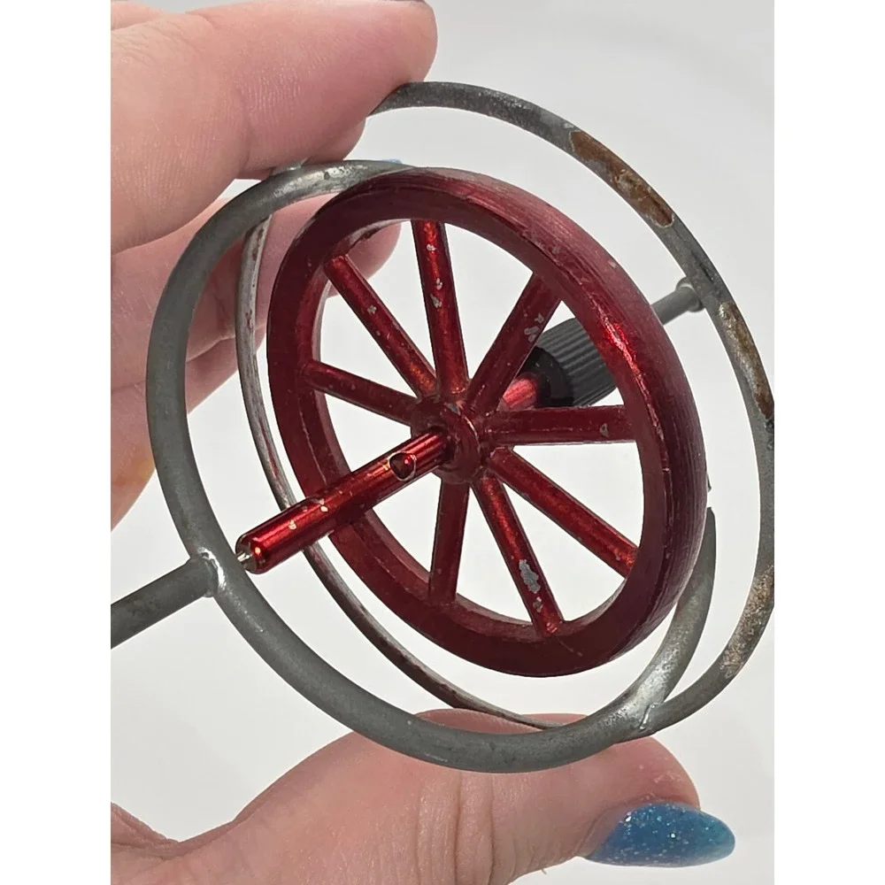 Vintage Gyroscope Physics Toy Small Red Silver Fair Condition Spins Smooth